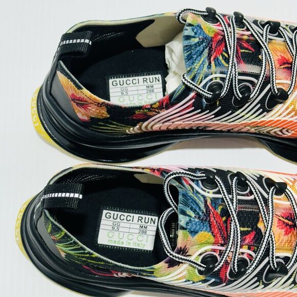Gucci Run 9.5/ US 10 Knit Low Top Sneakers Black Floral Print Shoes NIB $920 main image 7